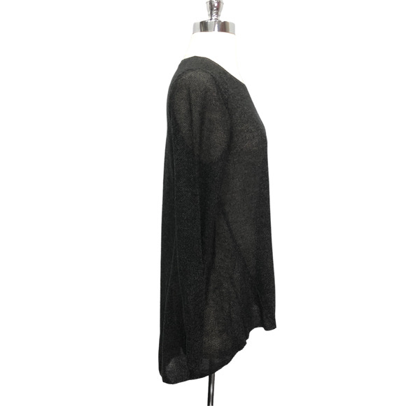 Eileen Fisher Sz S Gray Tencel Merino Wool Open Knit Sweater High Low Long Line - Picture 3 of 9